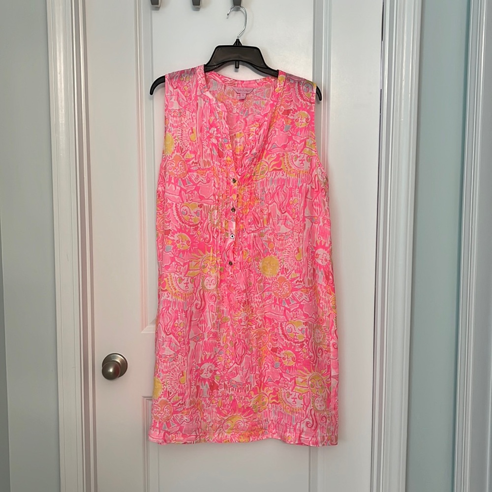 COPY - Lilly Pulitzer Vibrantly Pink Sleeveless Sarasota Tunic 100% Linen Dress…